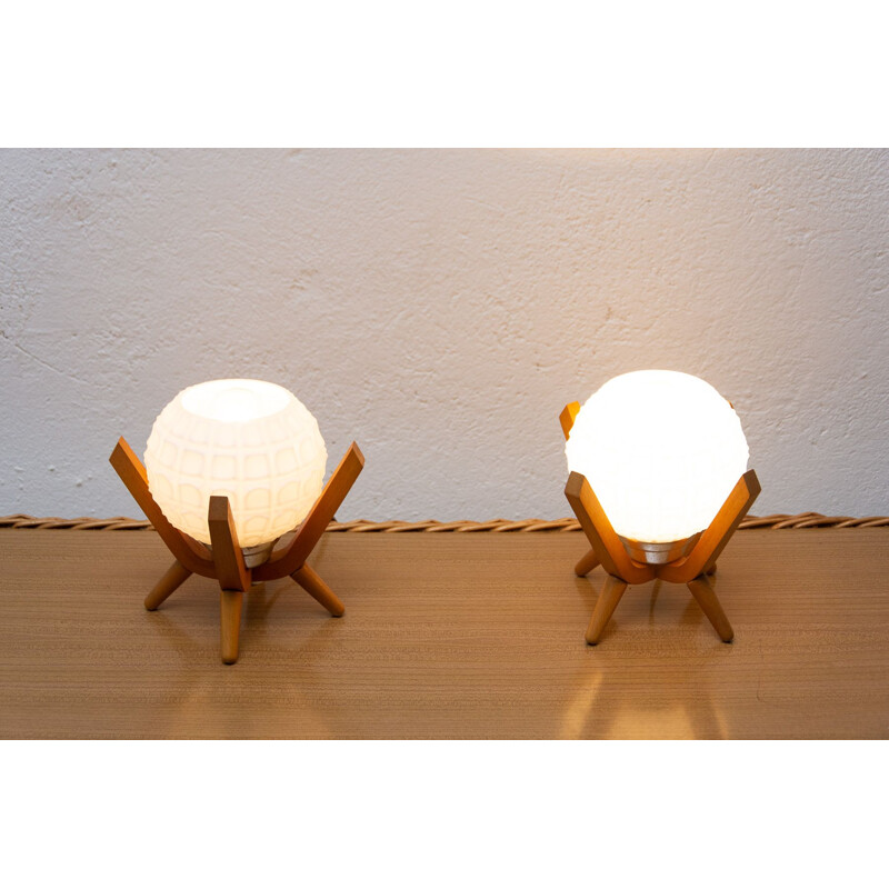 Pair of mid century table lamps by Drevo Humpolec, Czechoslovakia 1960s