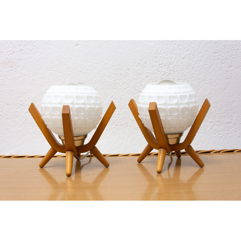Pair of mid century table lamps by Drevo Humpolec, Czechoslovakia 1960s