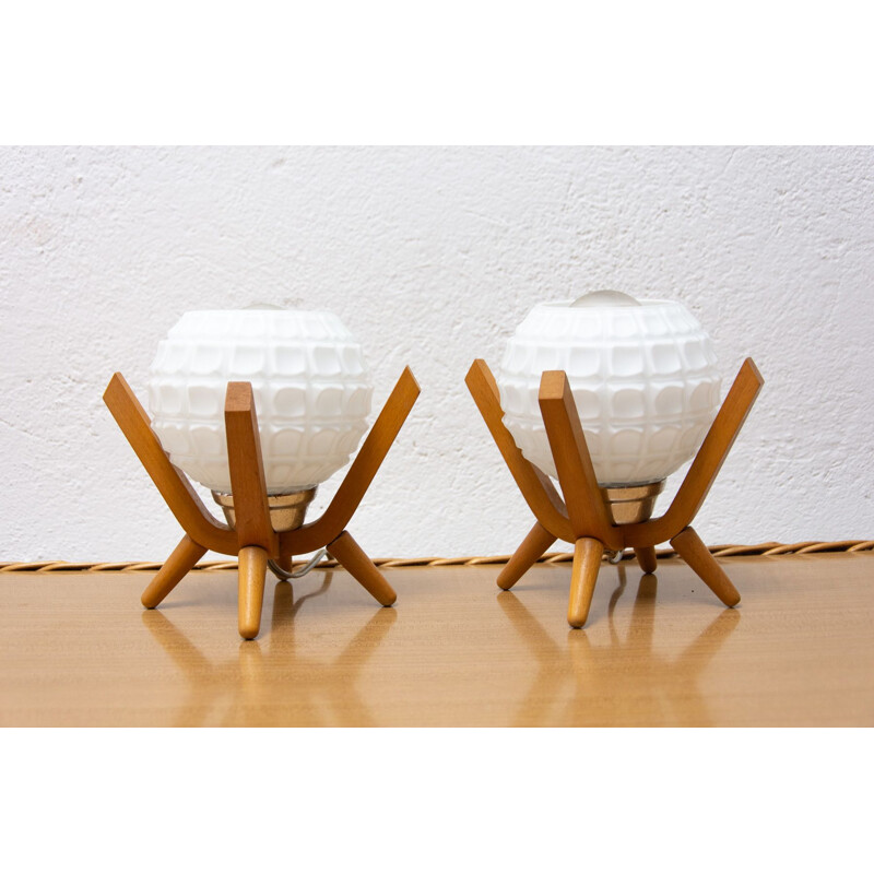 Paire de lampes de table vintage par Drevo Humpolec, Tchécoslovaquie 1960