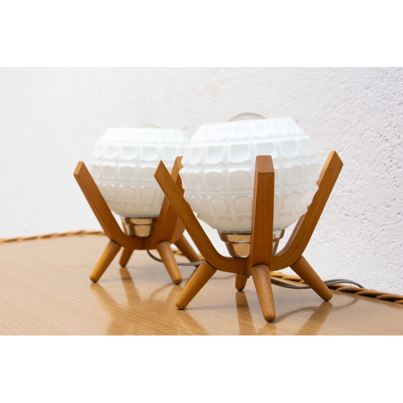 Paire de lampes de table vintage par Drevo Humpolec, Tchécoslovaquie 1960