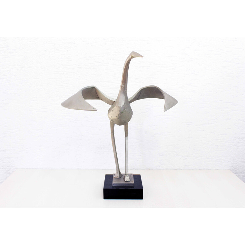 Vintage metal alloy heron by Kagane, 1985