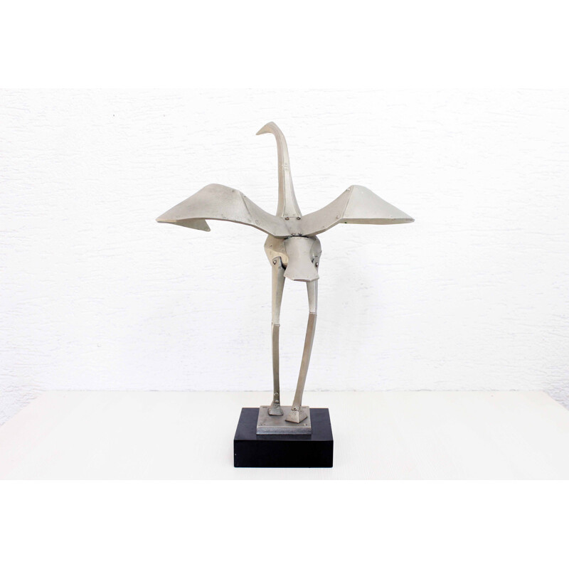 Vintage metal alloy heron by Kagane, 1985