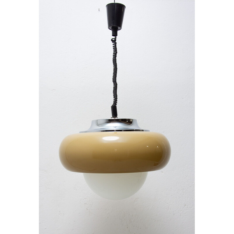Vintage milky white glass pendant lamp by Guzzini for Meblo, Italy 1970