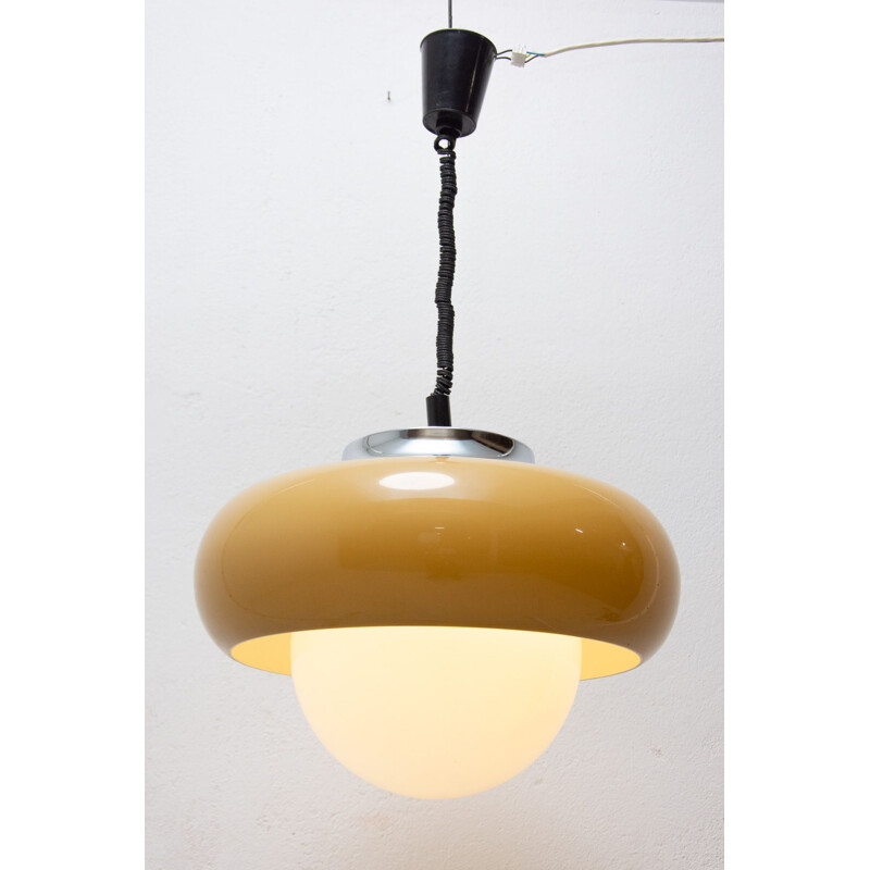 Vintage milky white glass pendant lamp by Guzzini for Meblo, Italy 1970