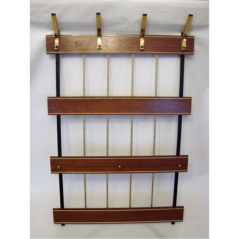 Mid century rosewood wall coat rack, 1960s