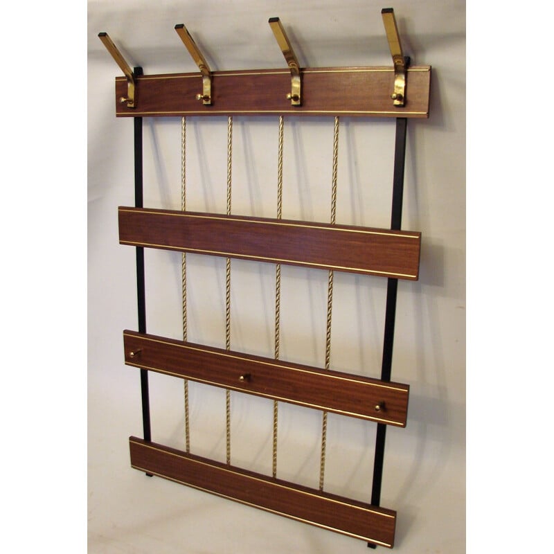 Mid century rosewood wall coat rack, 1960s