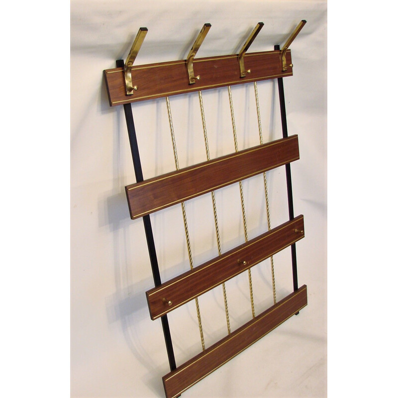 Mid century rosewood wall coat rack, 1960s