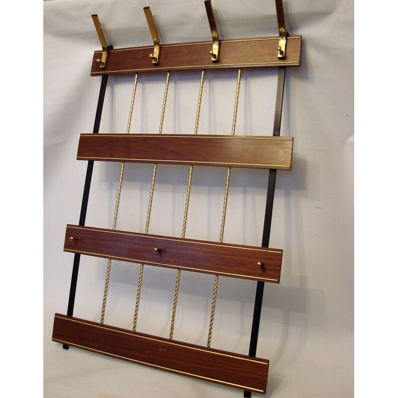 Mid century rosewood wall coat rack, 1960s