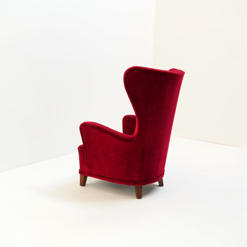 Fauteuil vintage en velours rouge par Theo Ruth pour Artifort