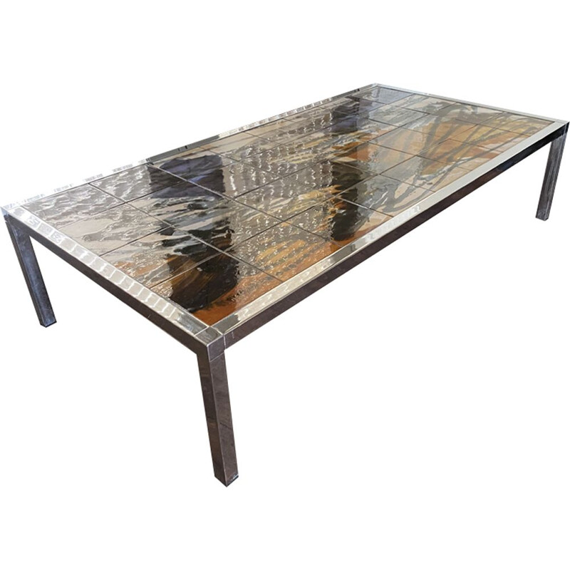 Vintage chrome and ceramic coffee table by Juliette Belarti for Belarti, 1960