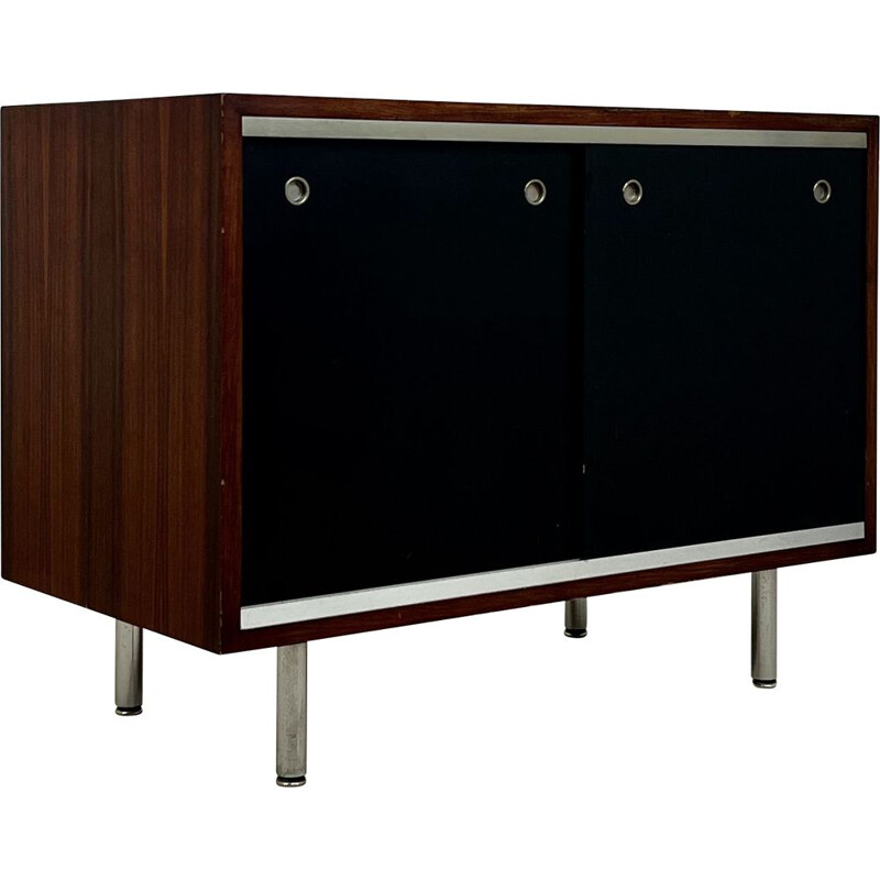 Vintage sideboard with two black sliding doors by Georges Nelson for Herman Miller, 1970s