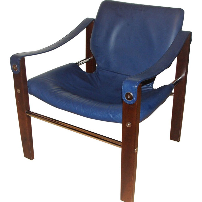 Vintage Safari wood and leather armchair by Maurice Burke, 1960s