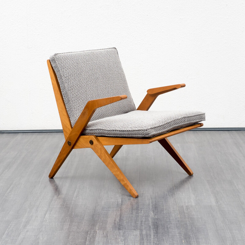 Eugen Schmidt armchair in oak and grey fabric, Hans MITZLAFF & Albrecht LANGE - 1950s