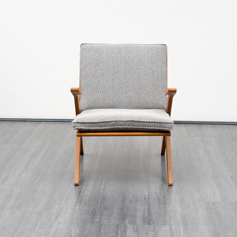 Eugen Schmidt armchair in oak and grey fabric, Hans MITZLAFF & Albrecht LANGE - 1950s