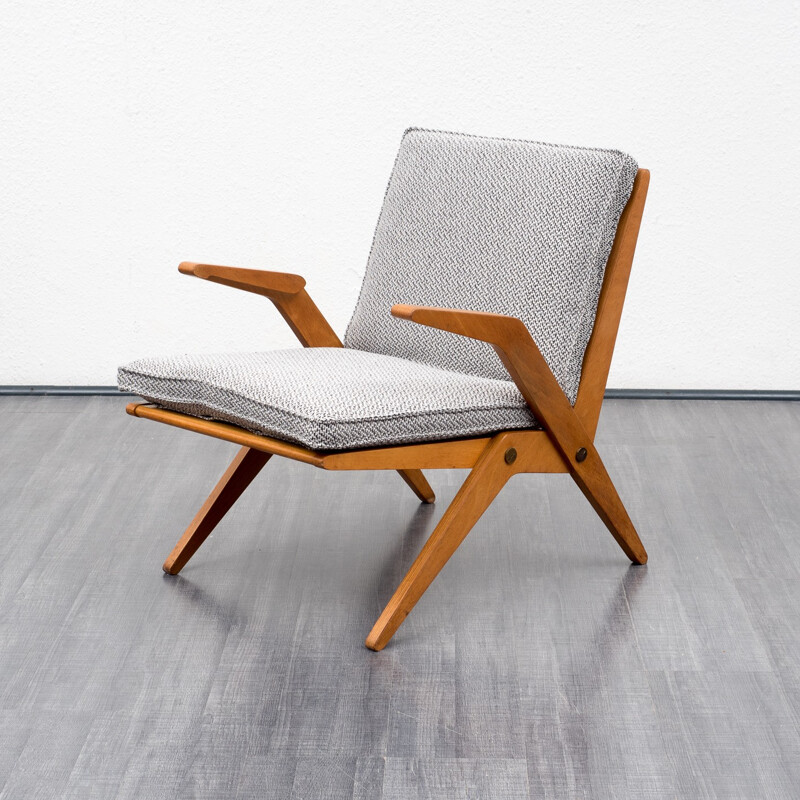 Eugen Schmidt armchair in oak and grey fabric, Hans MITZLAFF & Albrecht LANGE - 1950s