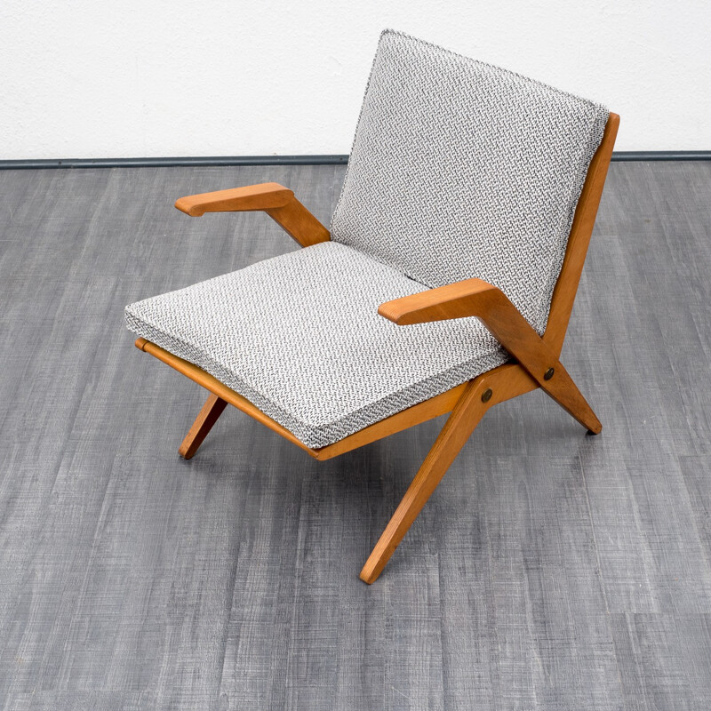 Eugen Schmidt armchair in oak and grey fabric, Hans MITZLAFF & Albrecht LANGE - 1950s