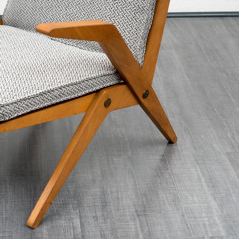 Eugen Schmidt armchair in oak and grey fabric, Hans MITZLAFF & Albrecht LANGE - 1950s