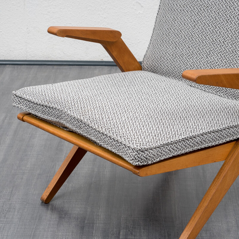 Eugen Schmidt armchair in oak and grey fabric, Hans MITZLAFF & Albrecht LANGE - 1950s