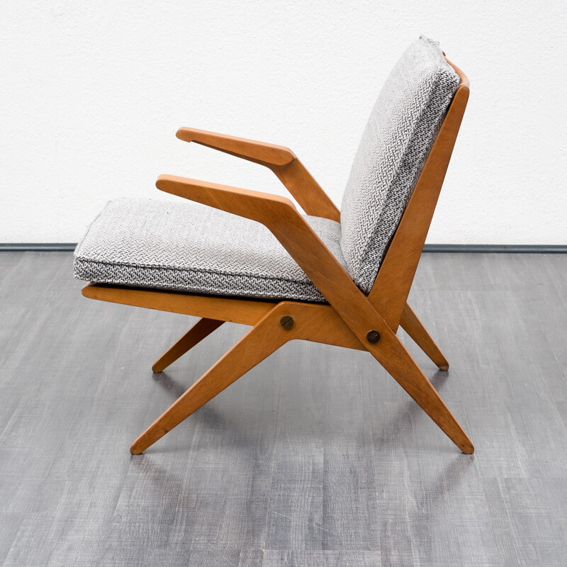 Eugen Schmidt armchair in oak and grey fabric, Hans MITZLAFF & Albrecht LANGE - 1950s