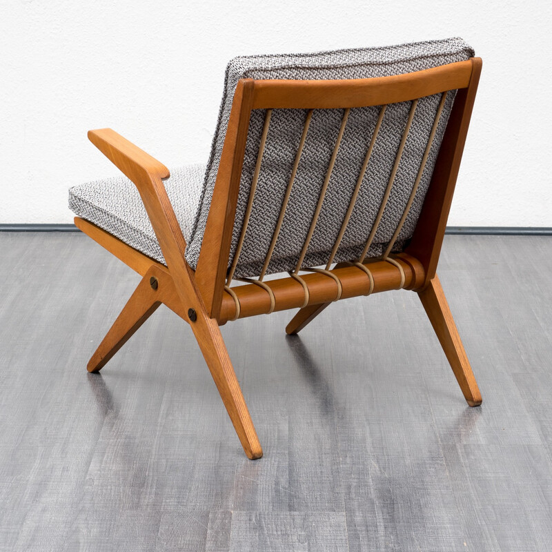 Eugen Schmidt armchair in oak and grey fabric, Hans MITZLAFF & Albrecht LANGE - 1950s