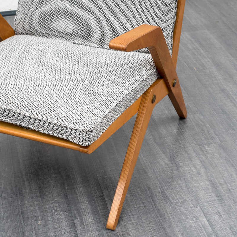 Eugen Schmidt armchair in oak and grey fabric, Hans MITZLAFF & Albrecht LANGE - 1950s