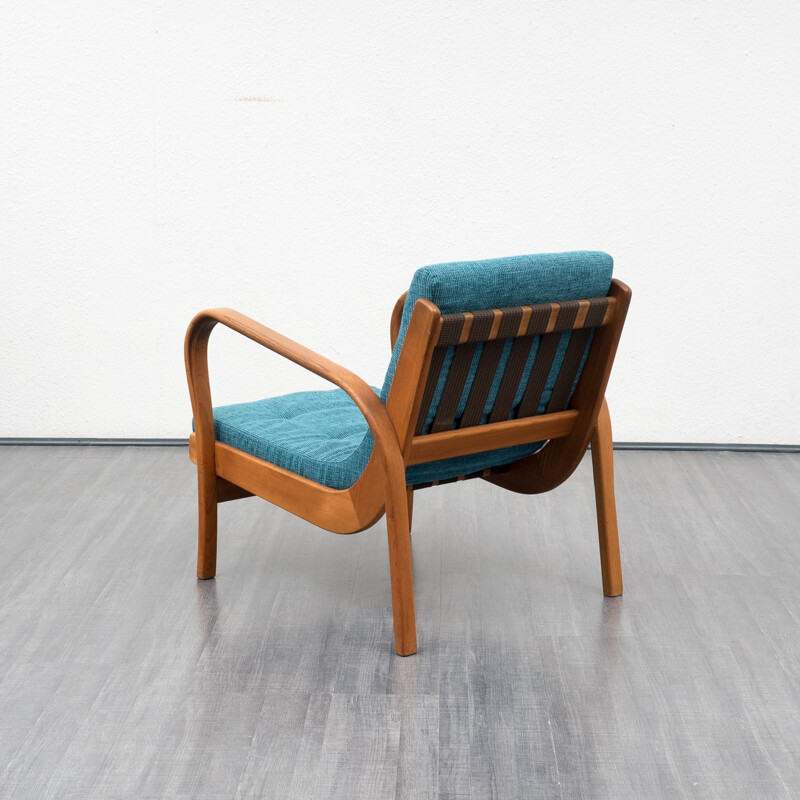 Czech armchair in oak and blue fabric, Karel KOZELKA & Antonin KROPACEK - 1940s