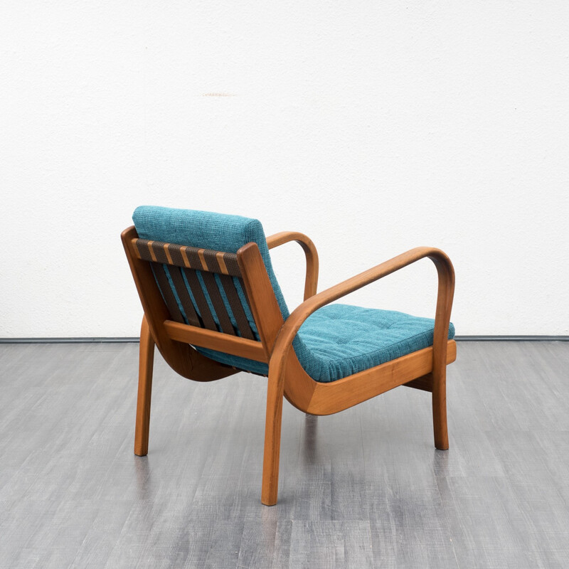 Czech armchair in oak and blue fabric, Karel KOZELKA & Antonin KROPACEK - 1940s