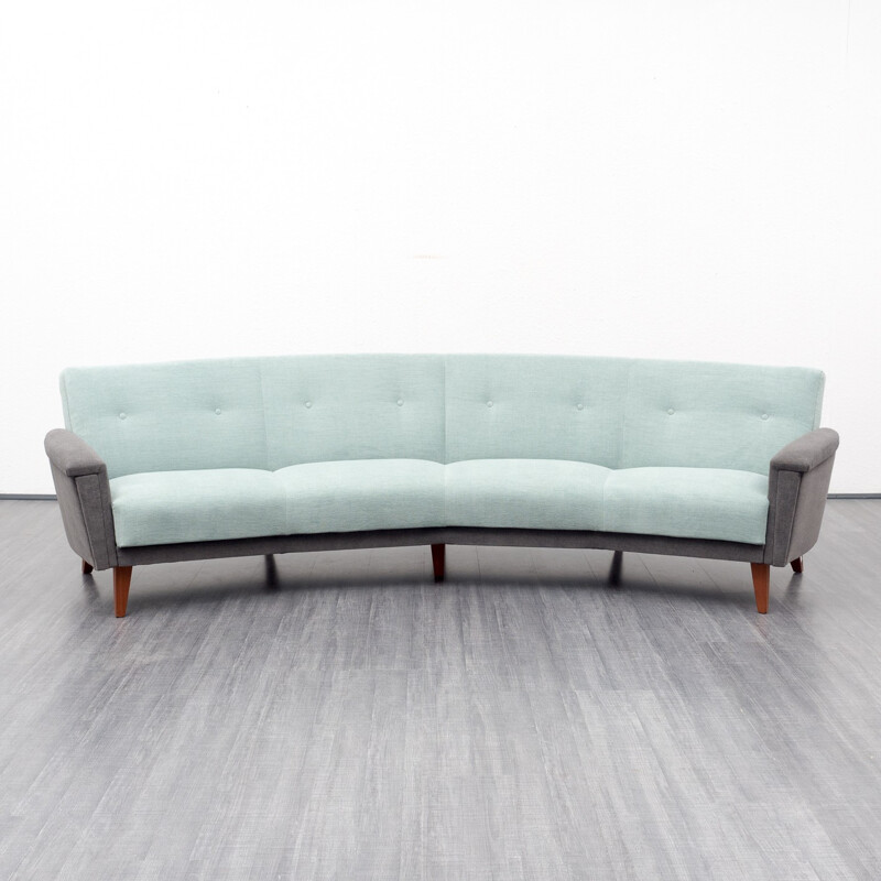 Semicircular sofa in light turquoise and grey fabric - 1950s