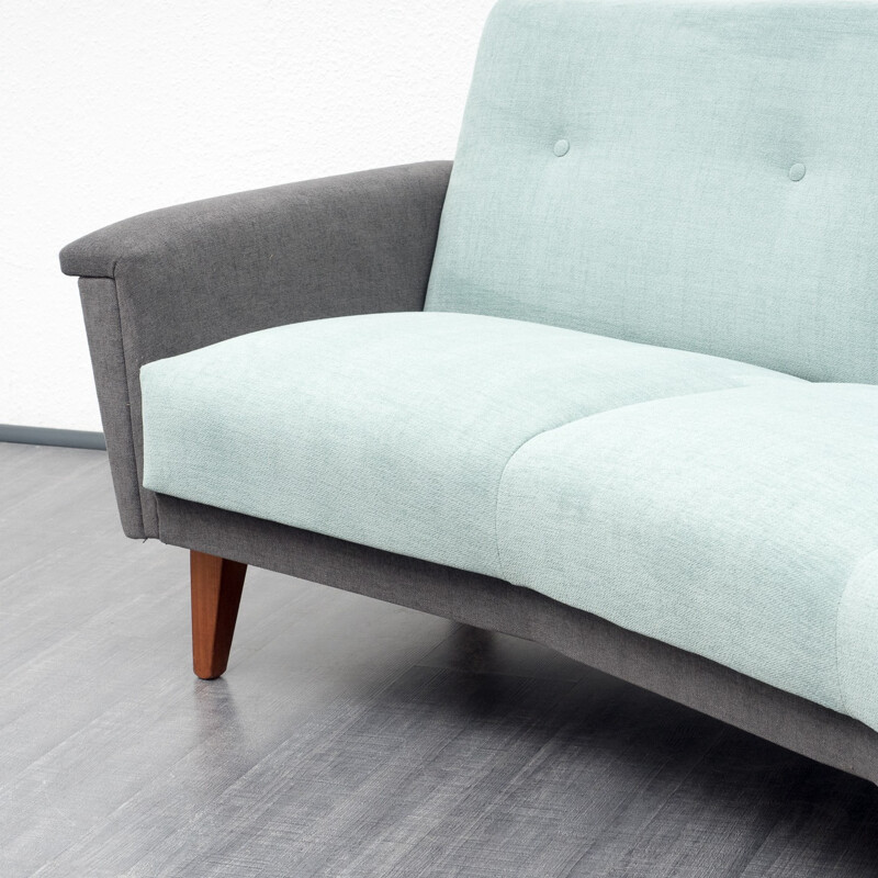 Semicircular sofa in light turquoise and grey fabric - 1950s