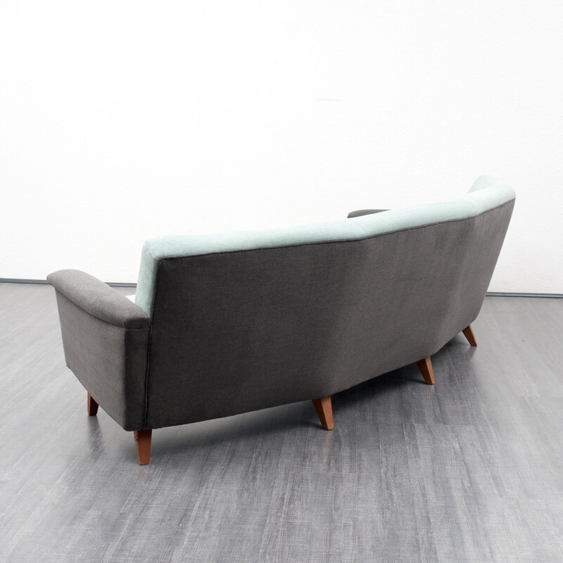 Semicircular sofa in light turquoise and grey fabric - 1950s
