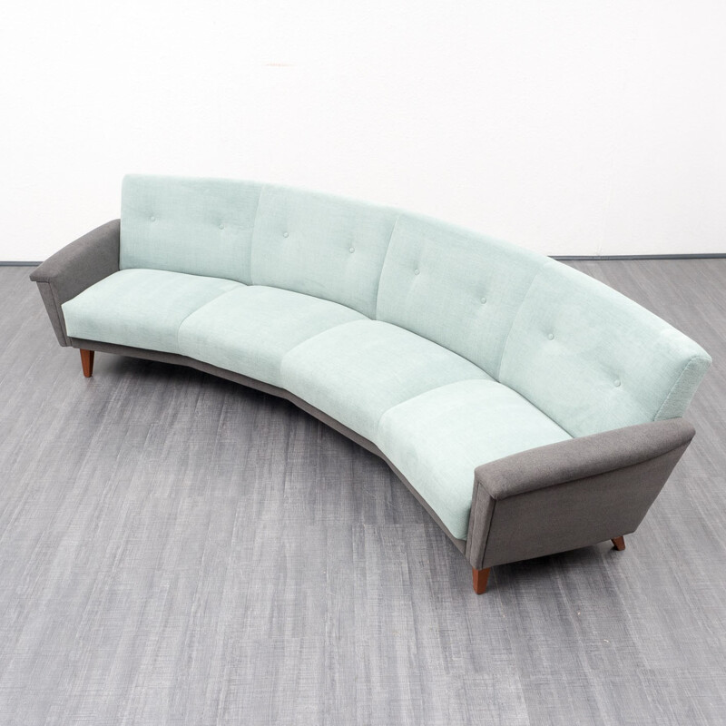 Semicircular sofa in light turquoise and grey fabric - 1950s