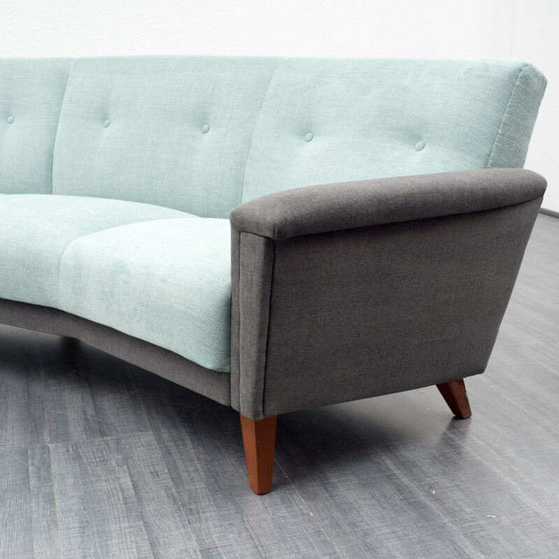 Semicircular sofa in light turquoise and grey fabric - 1950s