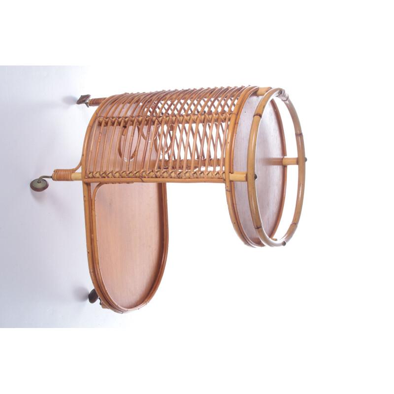 Vintage French bamboo bar trolley, 1960s