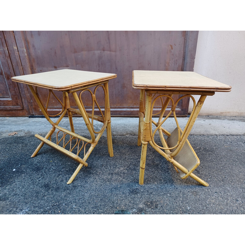 Pair of vintage rattan night stands