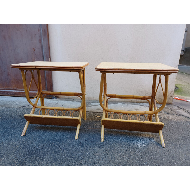 Pair of vintage rattan night stands