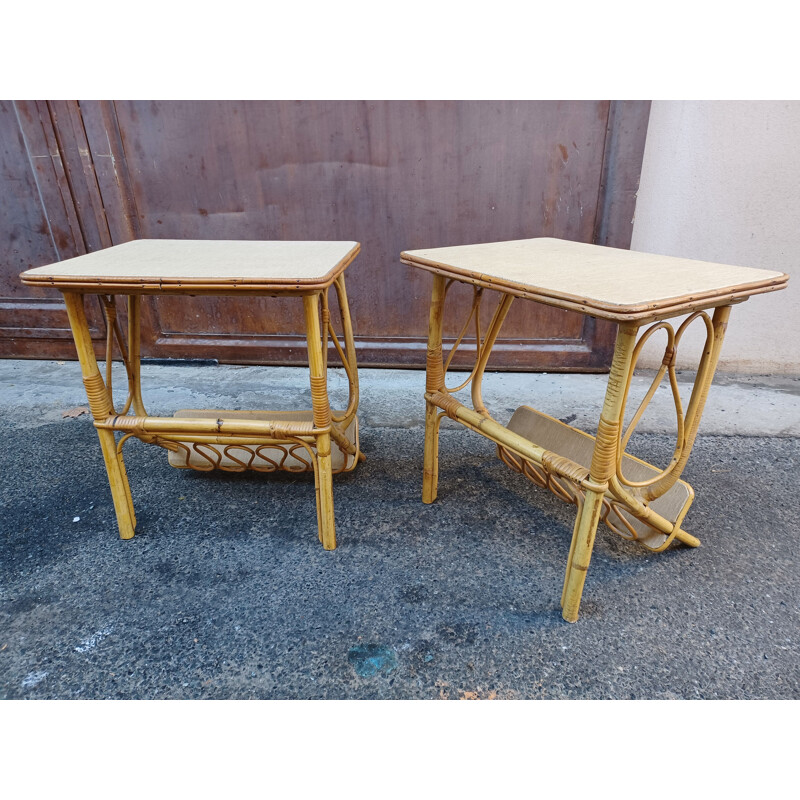 Pair of vintage rattan night stands