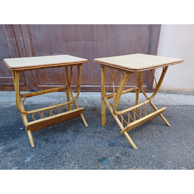 Pair of vintage rattan night stands