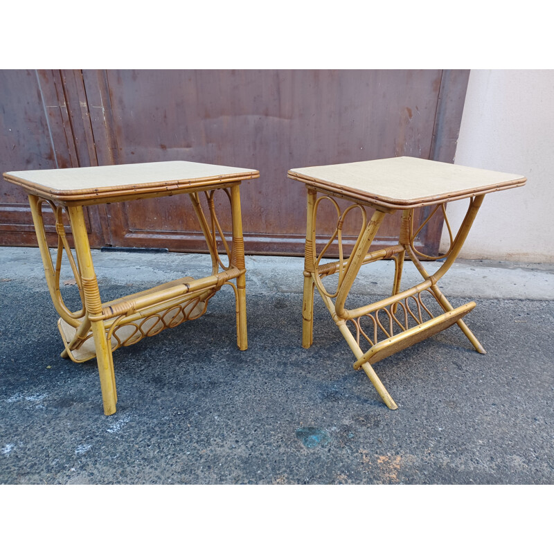 Pair of vintage rattan night stands