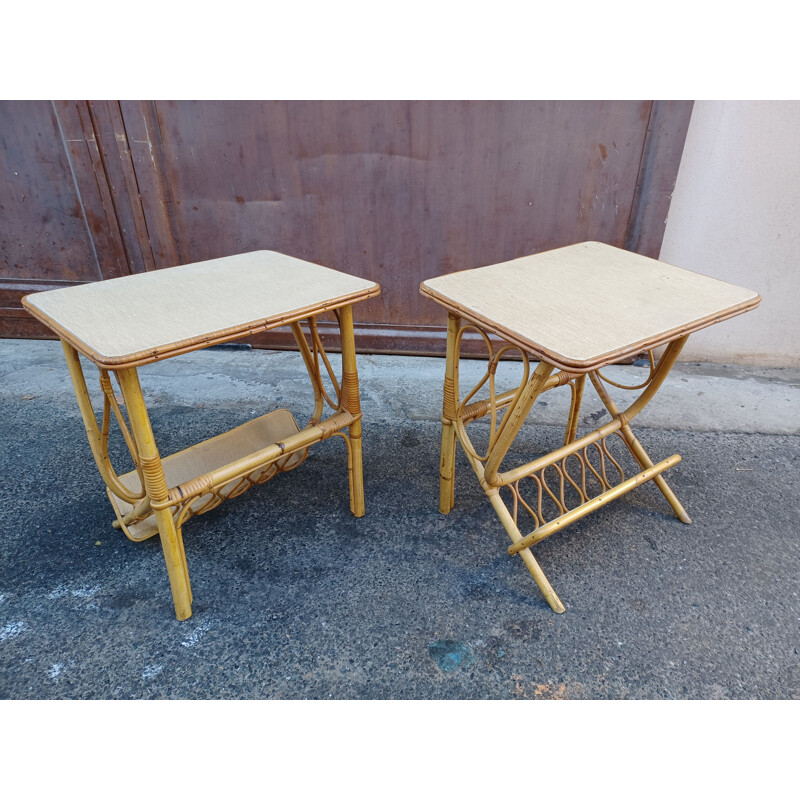 Pair of vintage rattan night stands