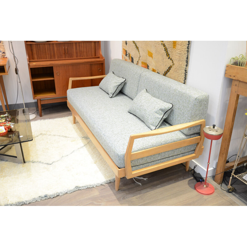 Daybed vintage allemande en tissu chiné - 1970