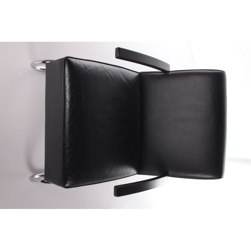 Vintage Sessel S411 aus schwarzem Leder von Thonet , 1980