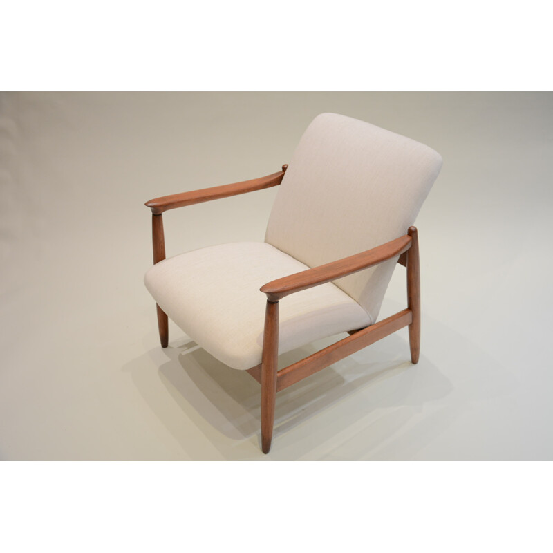 Polish Wroclaw Ecrus "GMF 64" armchair in teak and antistain fabric - 1960s