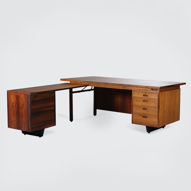 Vintage rosewood corner desk by Sigvard Bernadotte & Acton Bjørn for Nipu, Denmark 1958