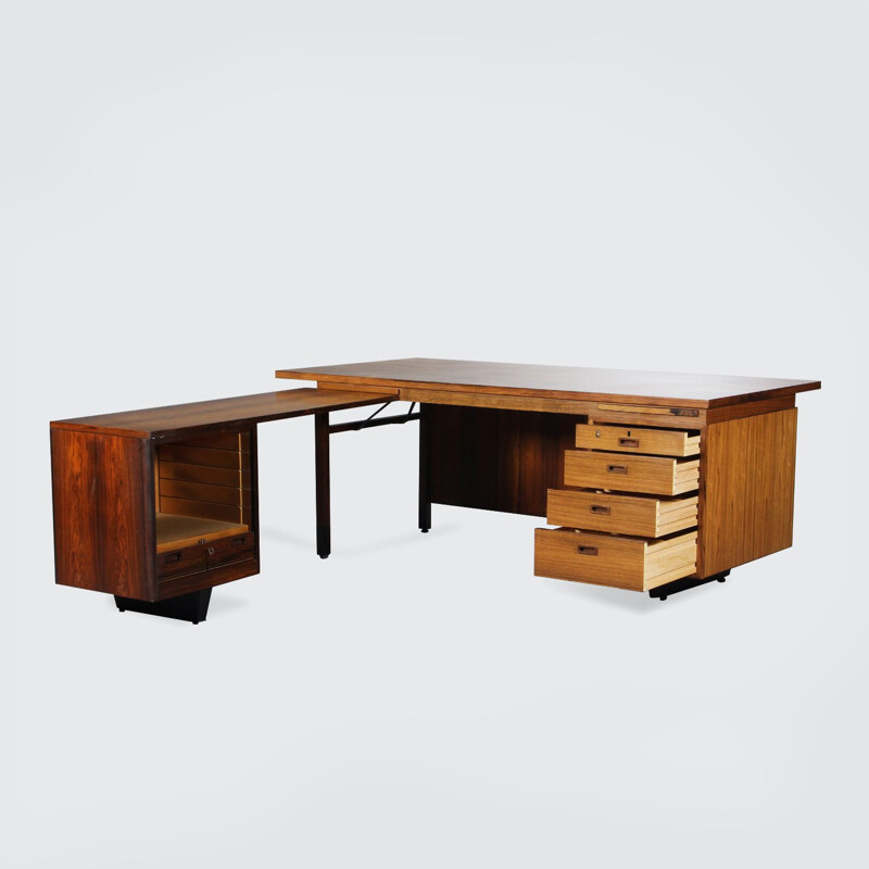 Vintage rosewood corner desk by Sigvard Bernadotte & Acton Bjørn for Nipu, Denmark 1958