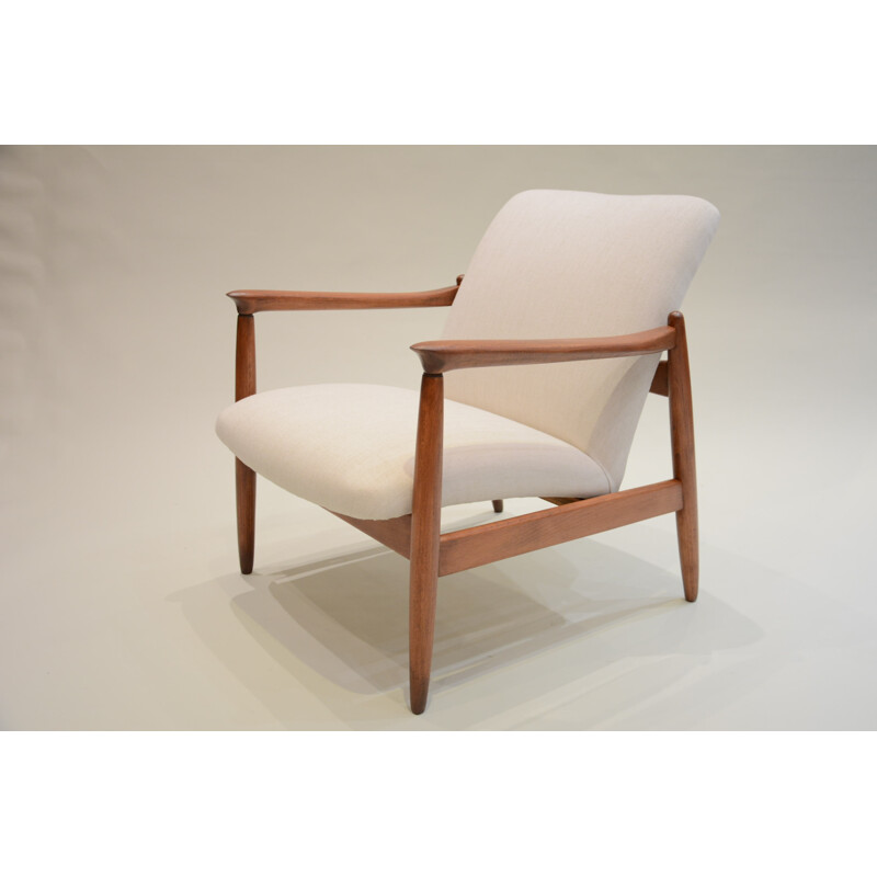 Polish Wroclaw Ecrus "GMF 64" armchair in teak and antistain fabric - 1960s