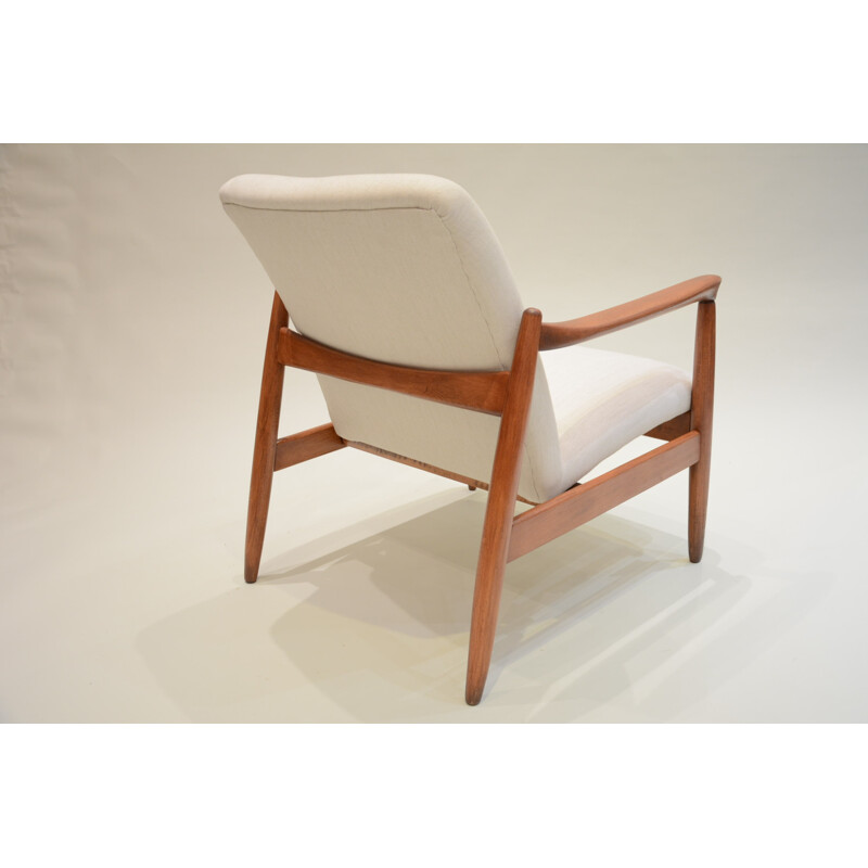 Polish Wroclaw Ecrus "GMF 64" armchair in teak and antistain fabric - 1960s