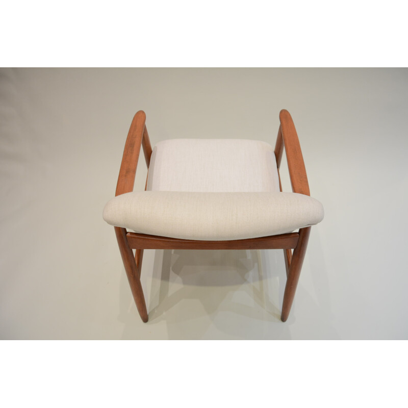 Polish Wroclaw Ecrus "GMF 64" armchair in teak and antistain fabric - 1960s