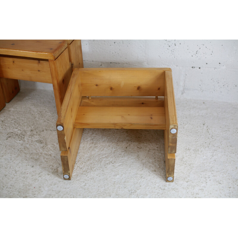 Pair of vintage pinewood stools selected by Charlotte Perriand for Les Arcs, France 1965s