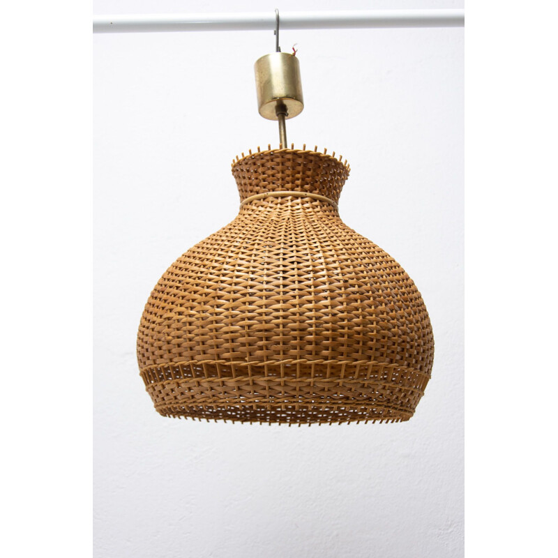 Vintage wicker chandelier by Uluv, Czechoslovakia 1960