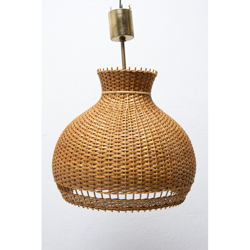 Vintage wicker chandelier by Uluv, Czechoslovakia 1960